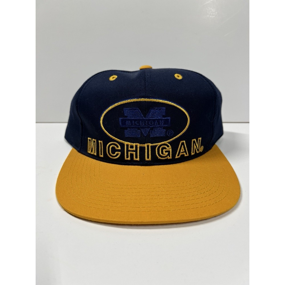 VTG Michigan Wolverines Hat Mens Adjustable‎ Blue Snap Back 80s Signatures NCAA
